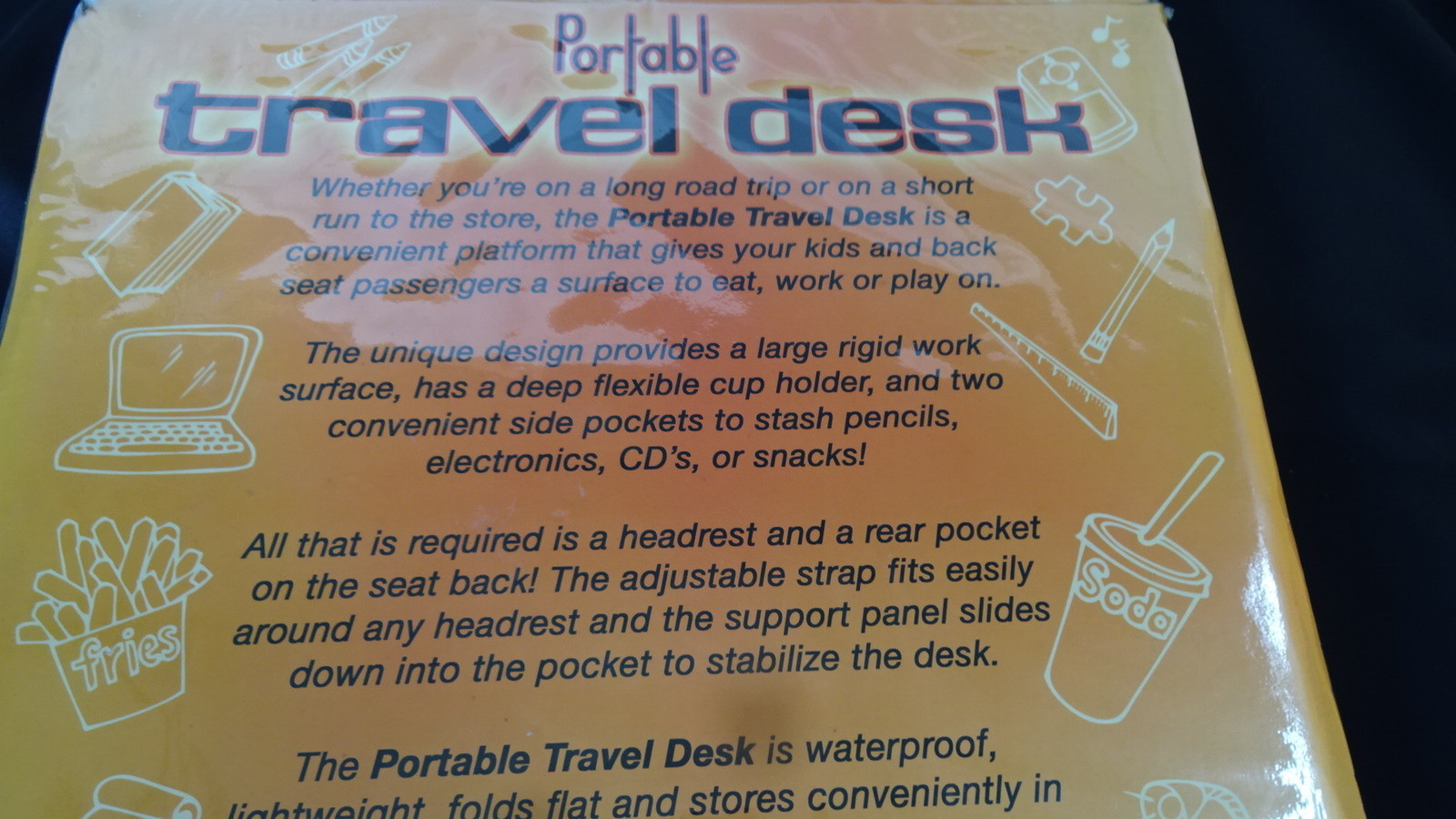 PORTABLE TRAVEL DESK For Child Car Travel Folds Flat Drink Holder New Sealed