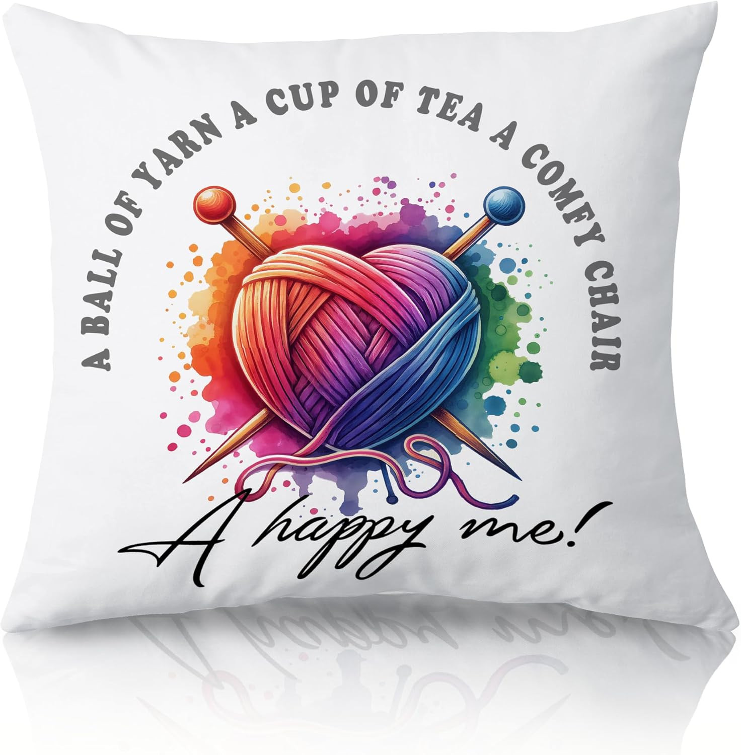 Gifts for Mom Who Knits – a Ball of Yarn a Cup of Tea a Comfy Chair Pillow Cover
