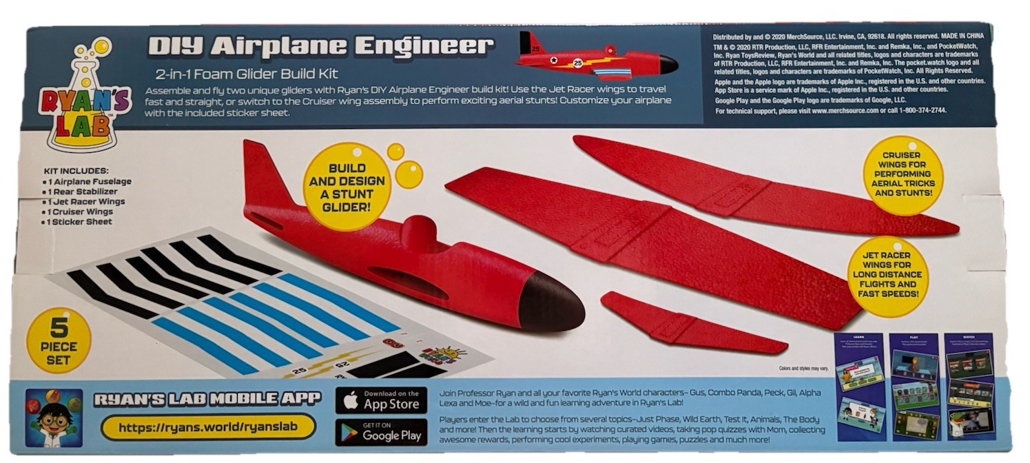 Ryan’s World 2-in-1 Foam Stunt Glider DIY Airplane Engineer Building Kit 5 Piece