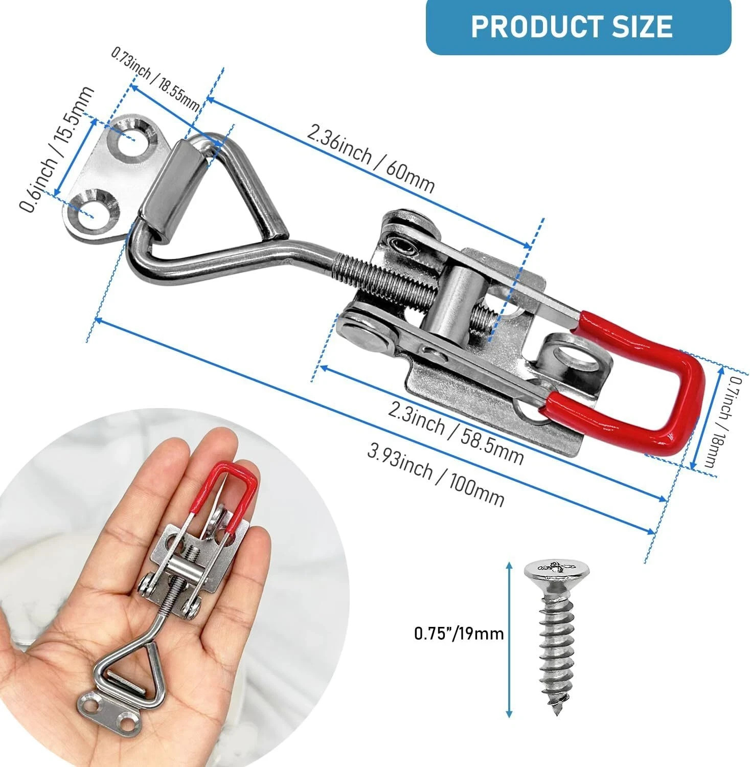 4pcs 4001 Toggle Latch Clamp with lockhole, 304 Stainless Steel Adjustable