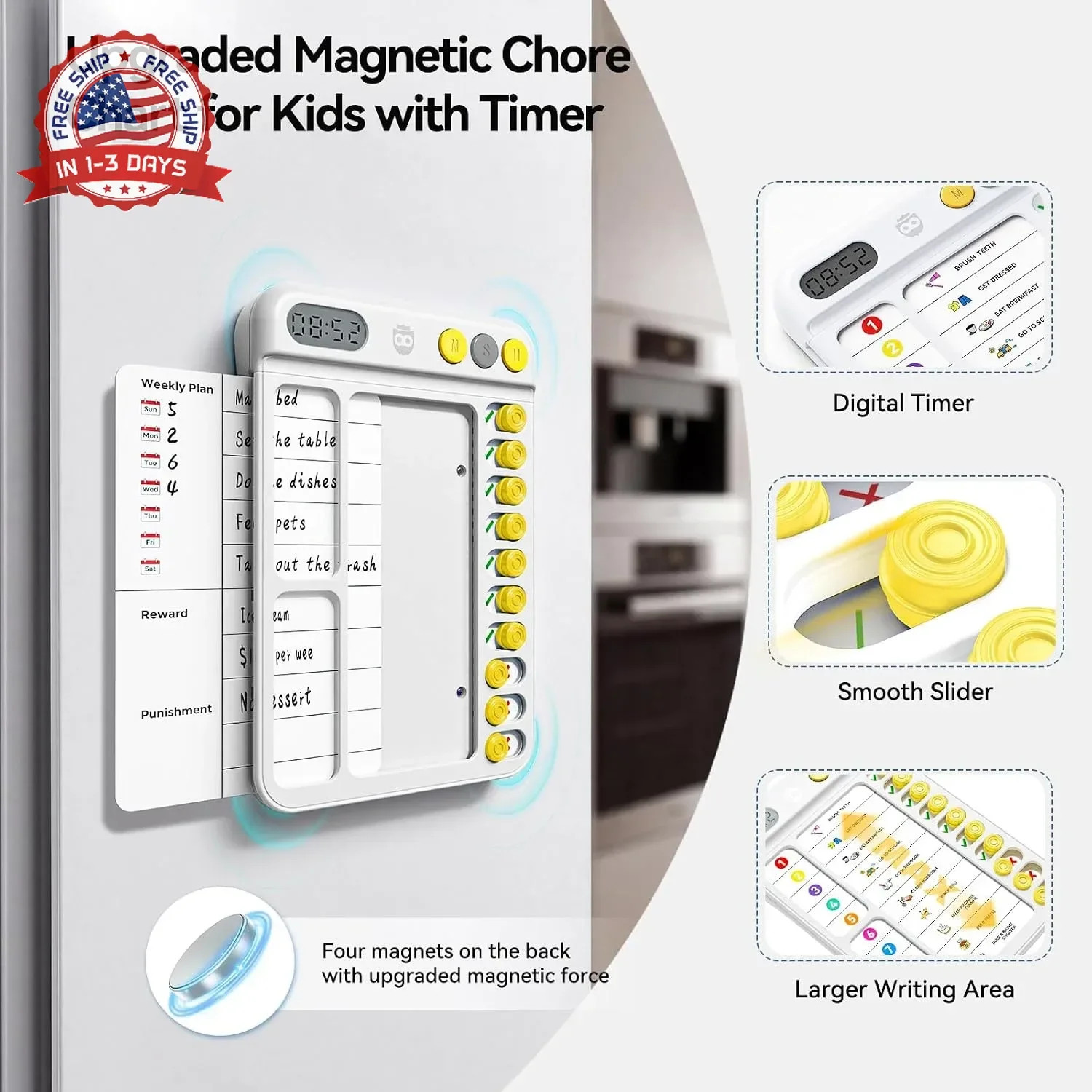 Chore Chart for Kids with Visual Timer, ADHD Tools Visual Schedule Planning Boar