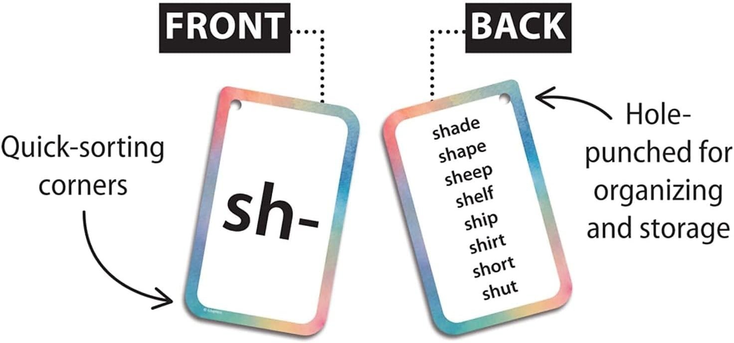 56 Durable Initial Consonants, Blends & Digraphs Flash Cards for Language Skills