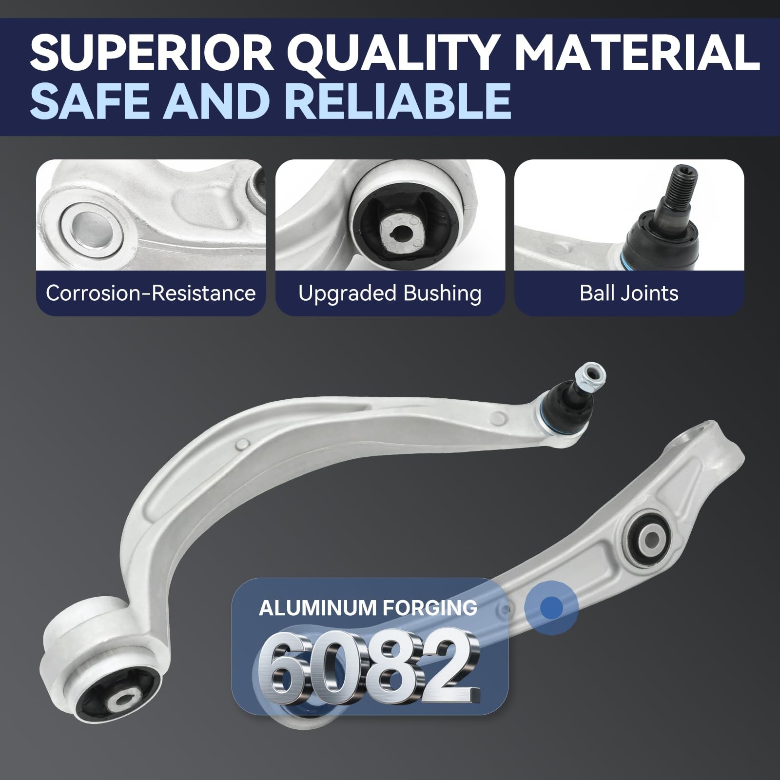 Front Lower Upper Control Arm Compatible With 2009-2010 Audi Silver