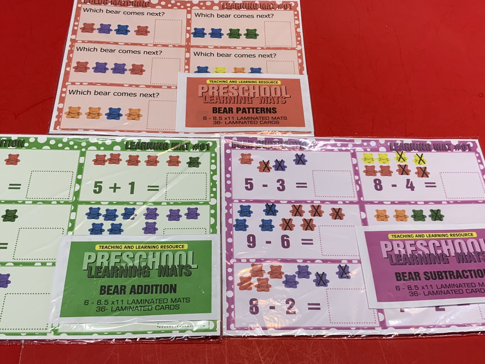 Bear counter Bundle – Set of 18 Learning Mats / Cards – Laminated Activity
