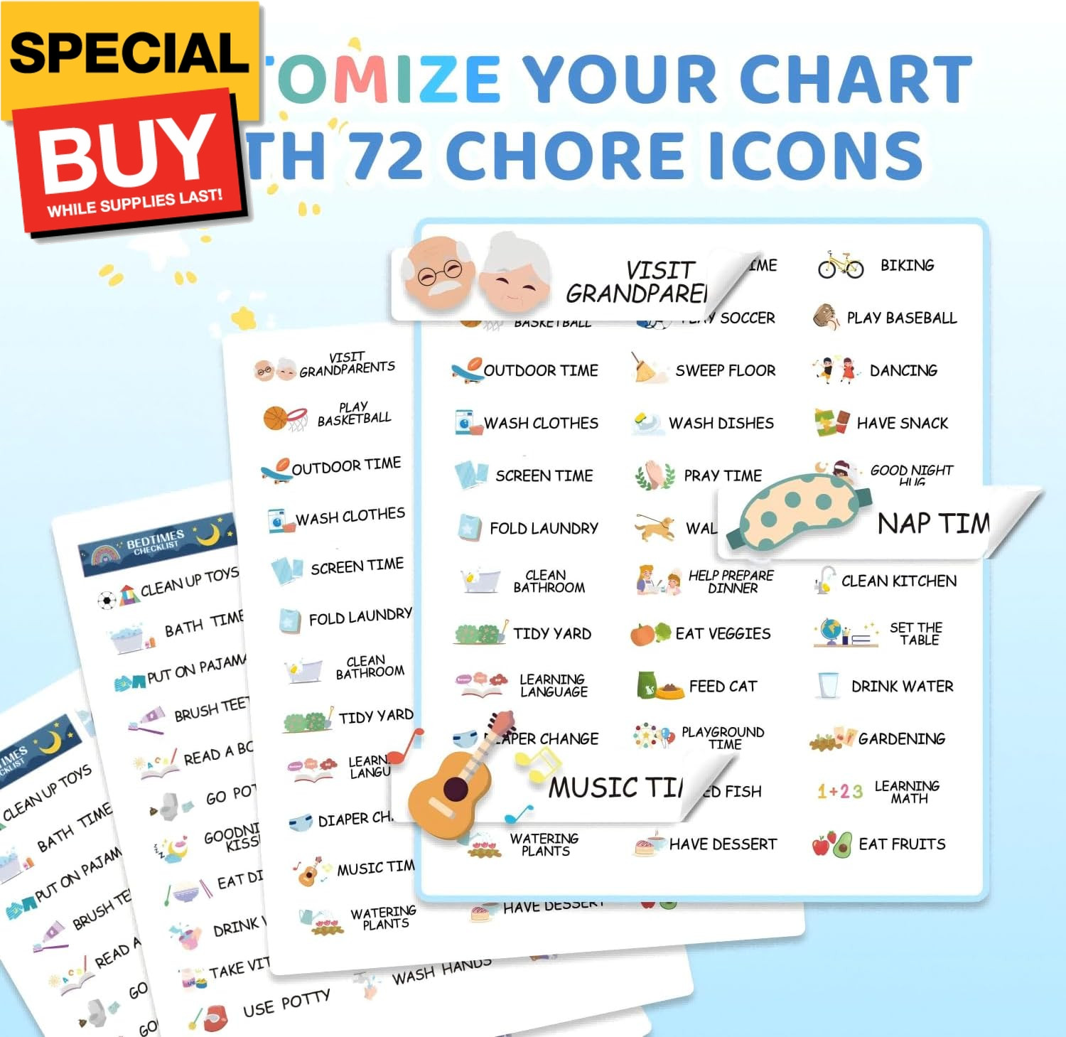 2 in 1 Namable Chore Chart for Kids, Dry Erase Morning/Bedtime Routine Chart for