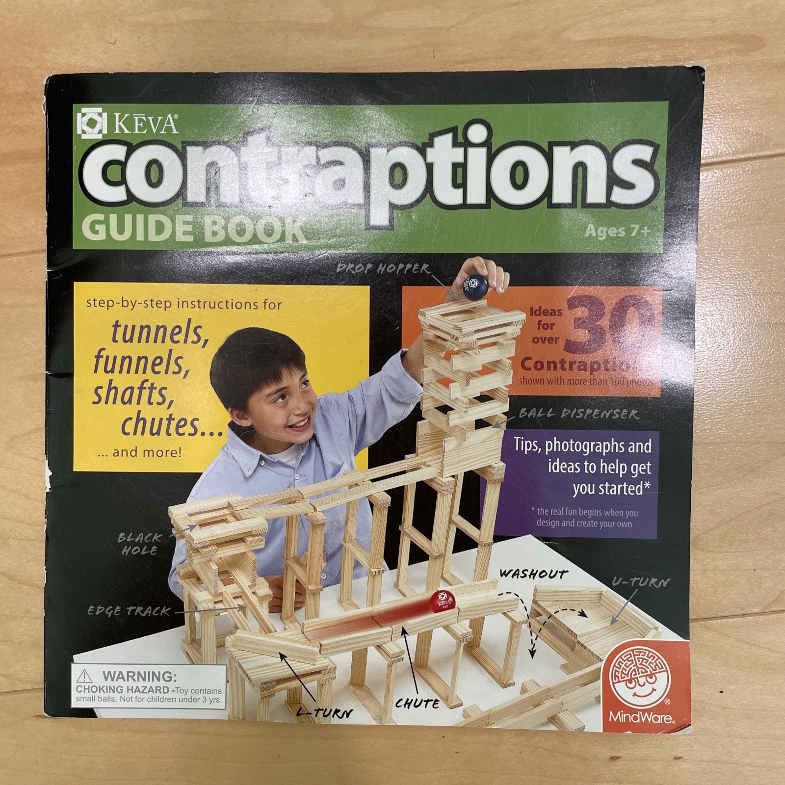 MindWare KEVA Contraptions 400 Pc Wooden Plank Set Balls/Carrying Bag Included