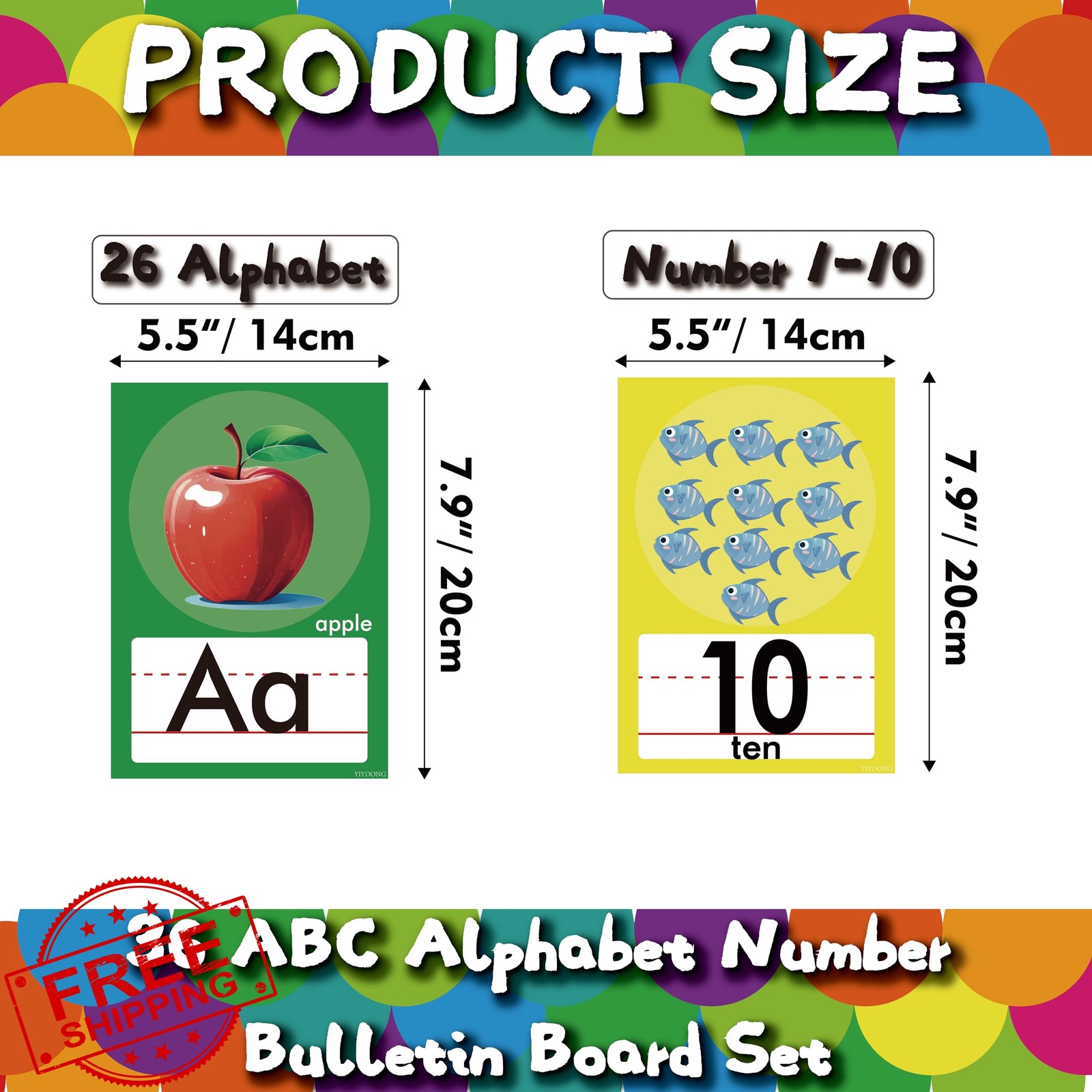 YIYDONG 36pc ABC alphabet flash cards bright colors