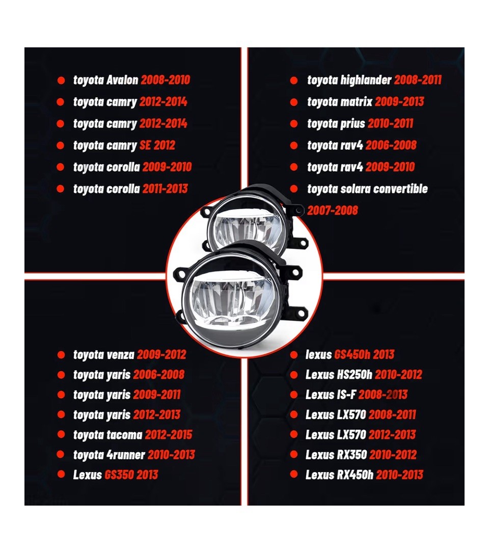 L+R LED Fog Light Assembly Compatible with 2006-13 Toyota Camry RAV4 Highlander