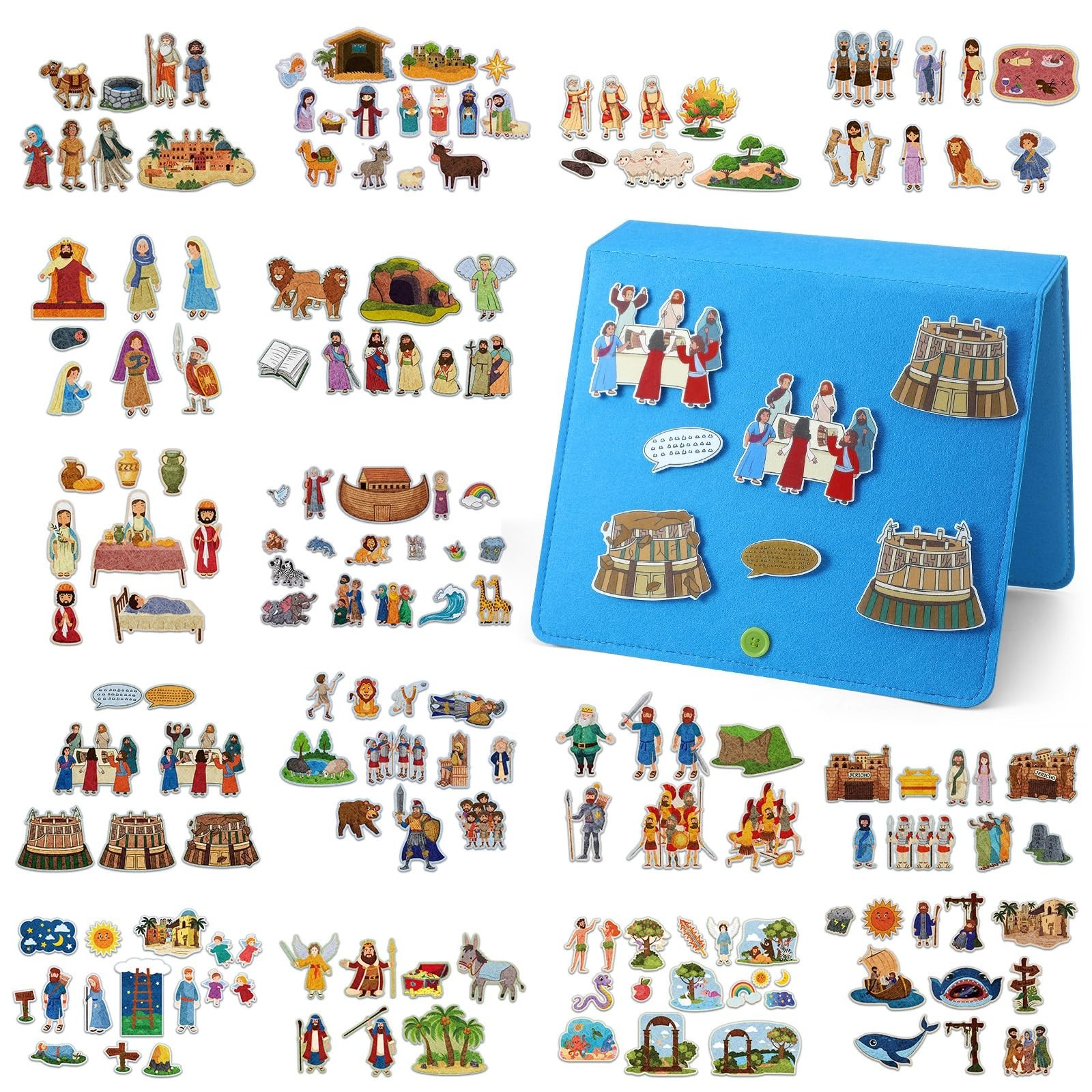 16 Pack Felt Board Story Sets – Flannel Story Pieces with Storage Binder & 16 Po