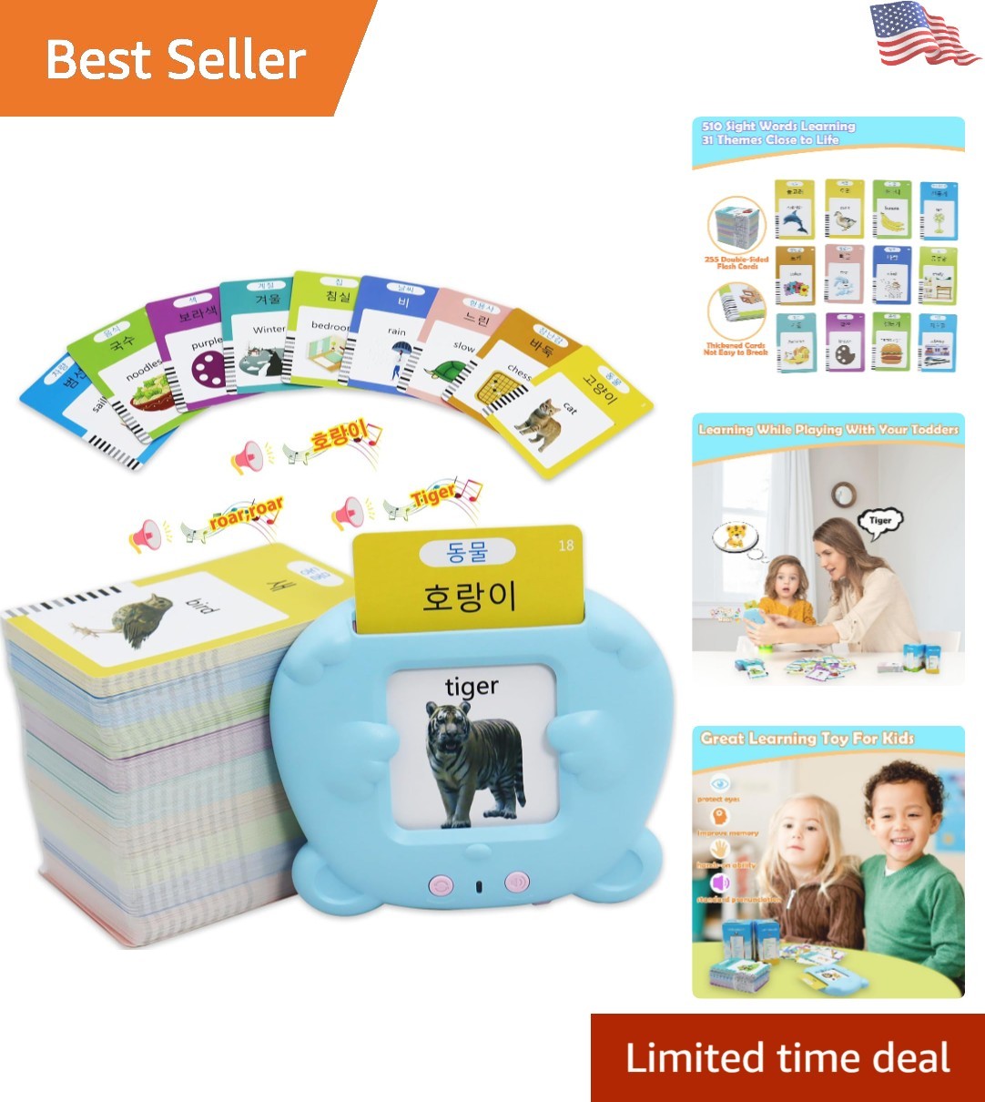 Educational English & Korean Talking Flash Cards – 510 Words for Early Learning