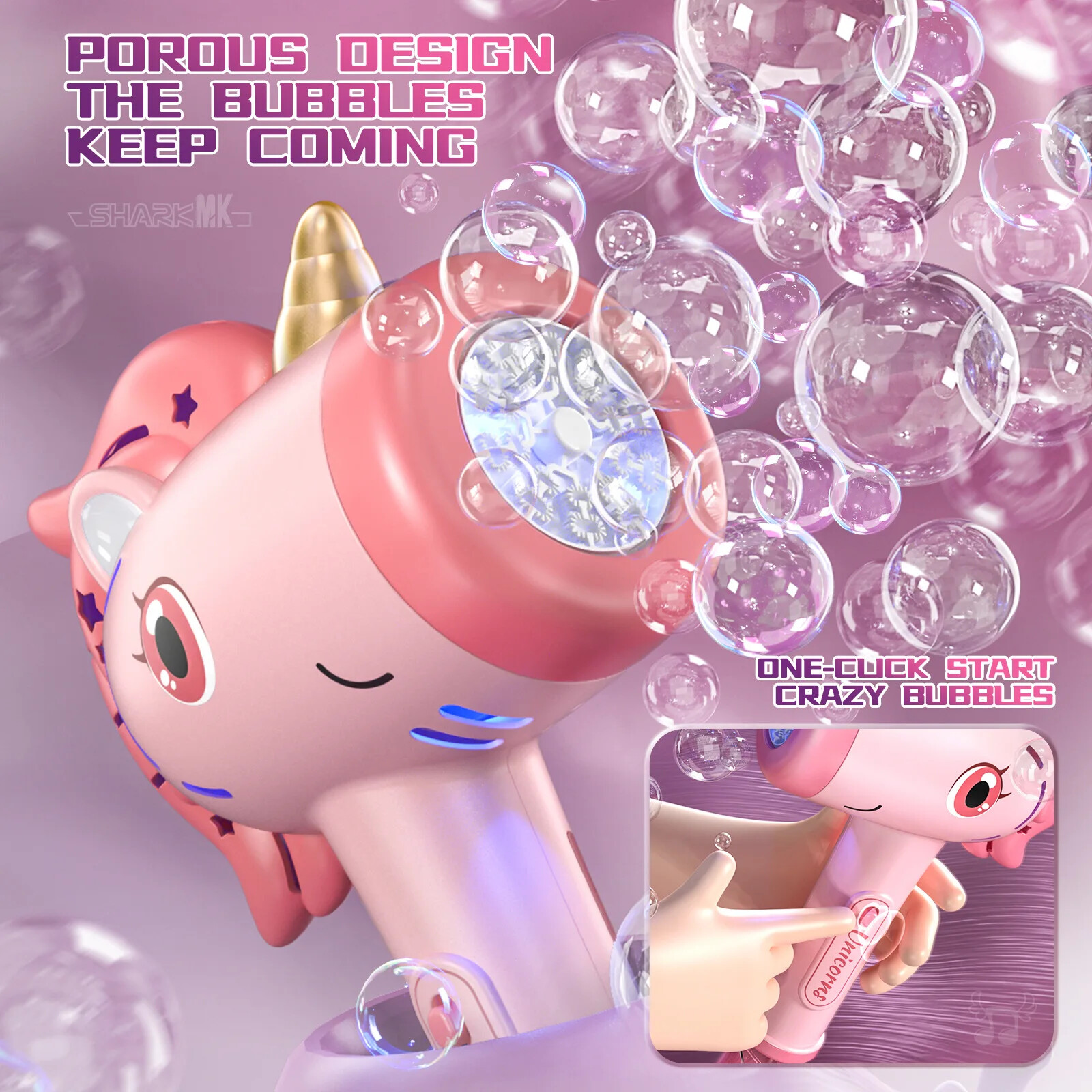 Unicorn Automatic Bubble Maker Gun for Girls Princess Cute Summer Toy Gift
