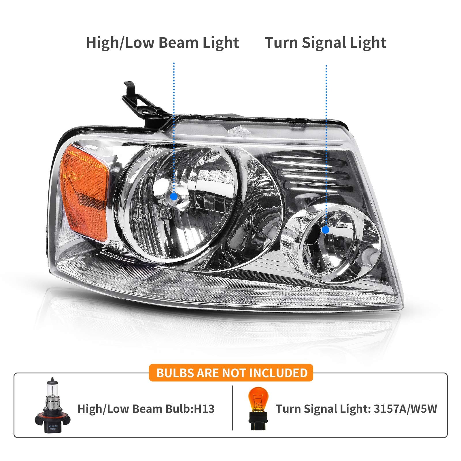 DWVO Halogen Headlight Assembly Compatible with 2004 2005 2006 2007 2008 Ford…