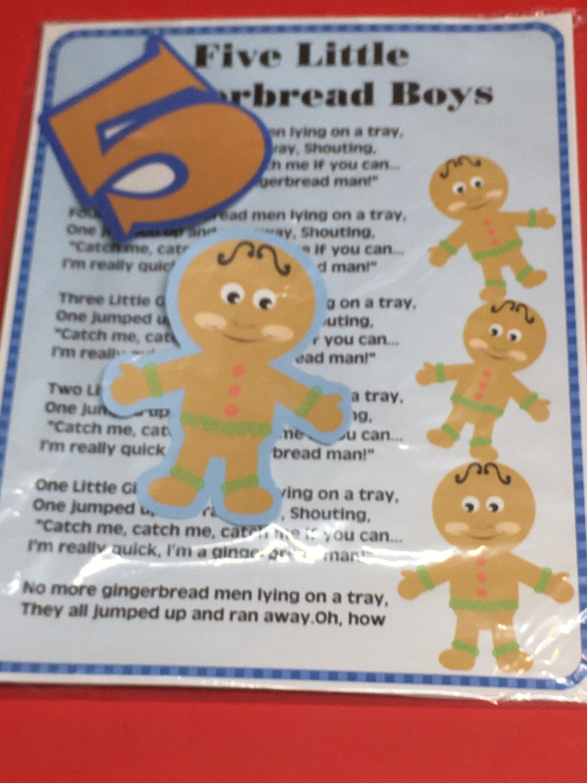 FIVE LITTLE GINGERBREAD MEN – LAMINATED – FLANNEL FELT STORY and PIECES