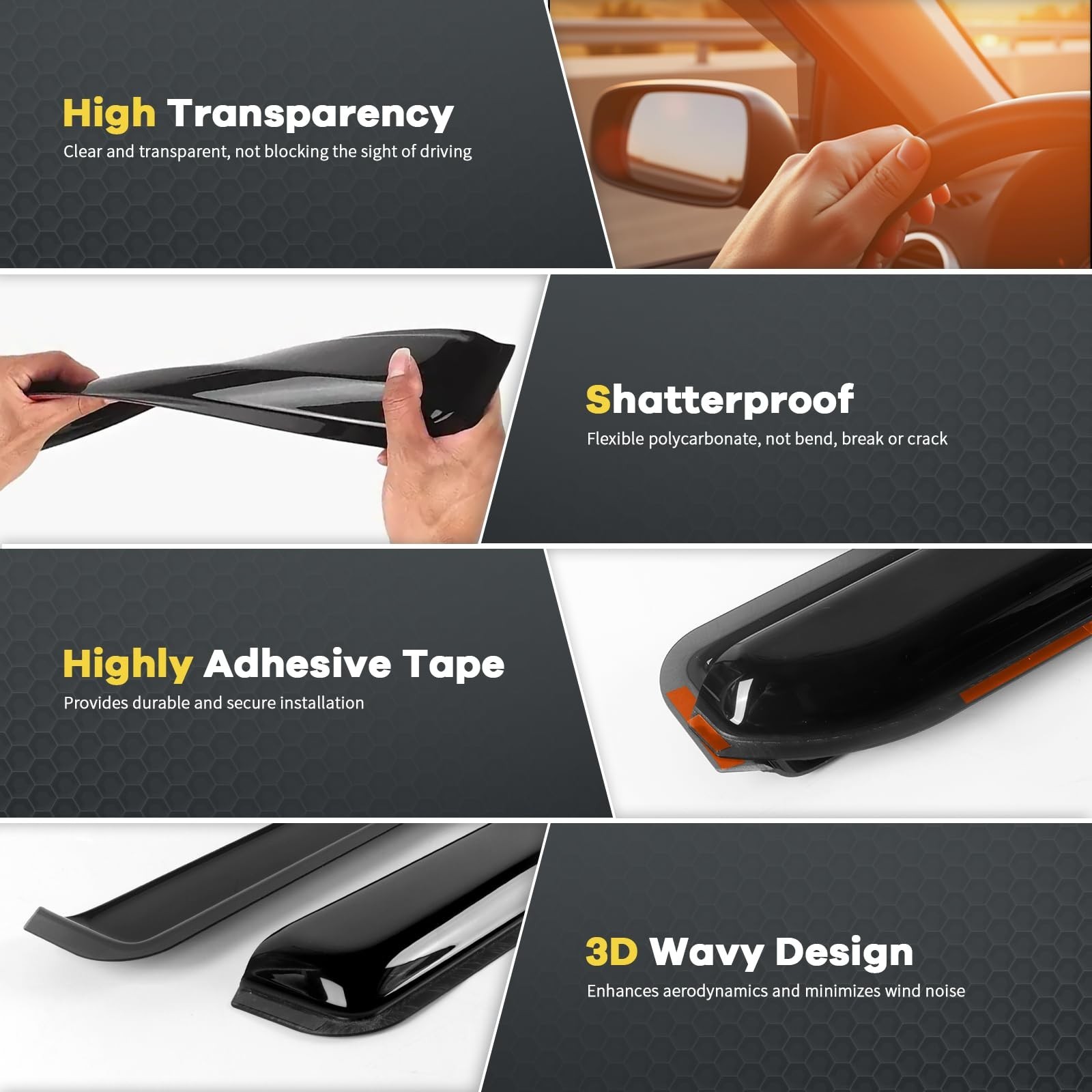 4 PCS in-Channel Window Rain Guards Fit for 2013-2018 Toyota RAV4, Smoke Tint…