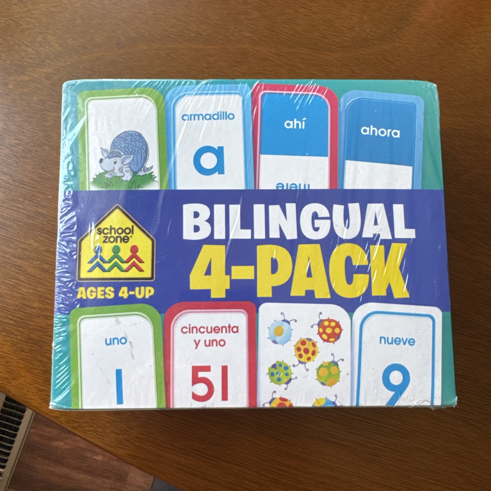Spanish English Flash Cards Bilingual Vocabulary Phrases Numbers for Kids 4 Pack