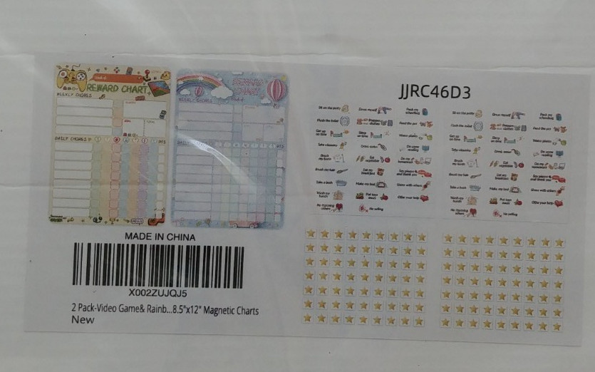 JJPRO 2Pack Magnetic Chore Reward Chart 4Kids Child Video Game & Rainbow 8.5 x12