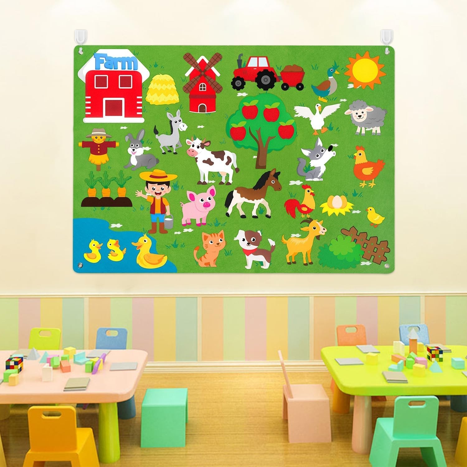Large Farm Animals Felt Board 3.5ft Wall Hanging for Social Skills Development