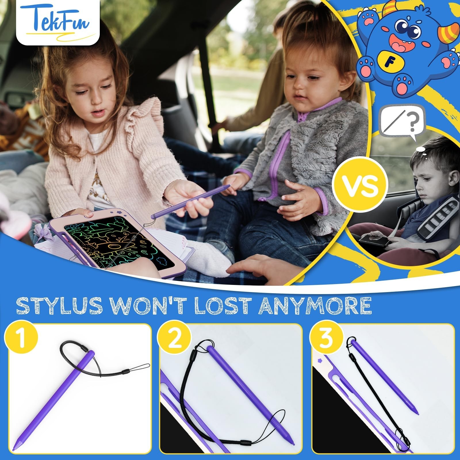 TEKFUN 8.5-Inch LCD Writing Tablet for Kids – Doodle Board with Stickers, Dra…