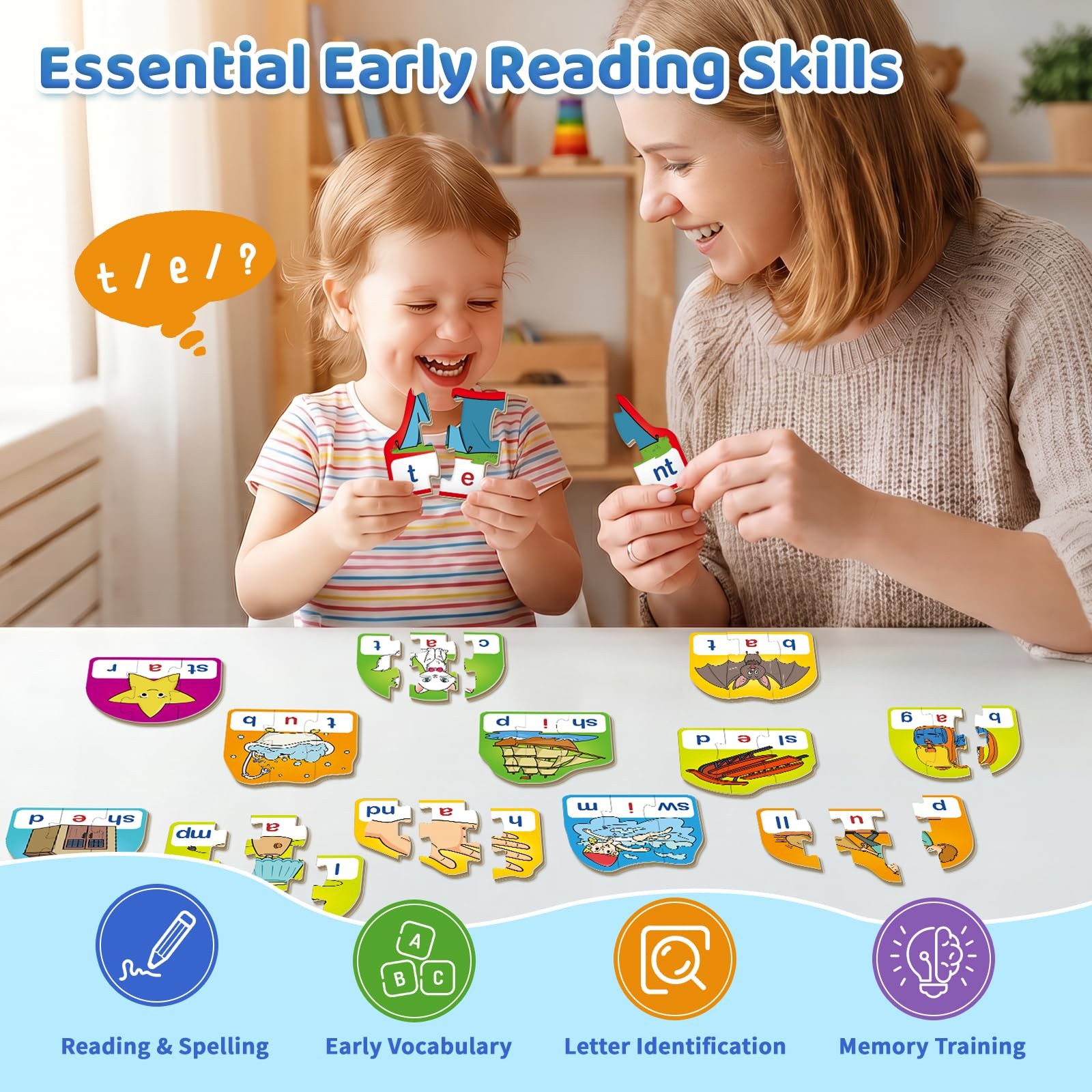 Phonics & Word Puzzle Cards for Kids 3+, 2 in 1 CVC & CVCC Reading and Spelli…