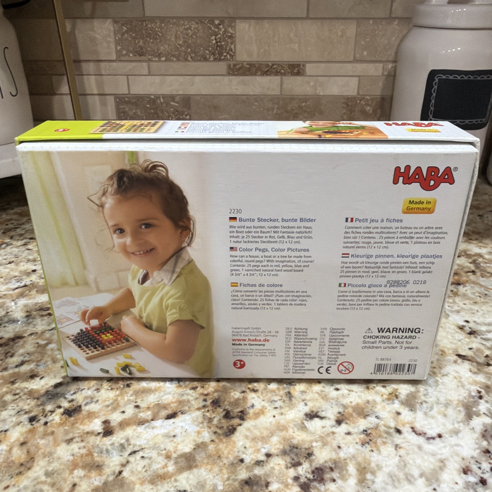 HABA 2230 COLOR PEGS PICTURES W/ WOOD BOARD GERMANY RARE MISSING 3 PEGS FREE S/H