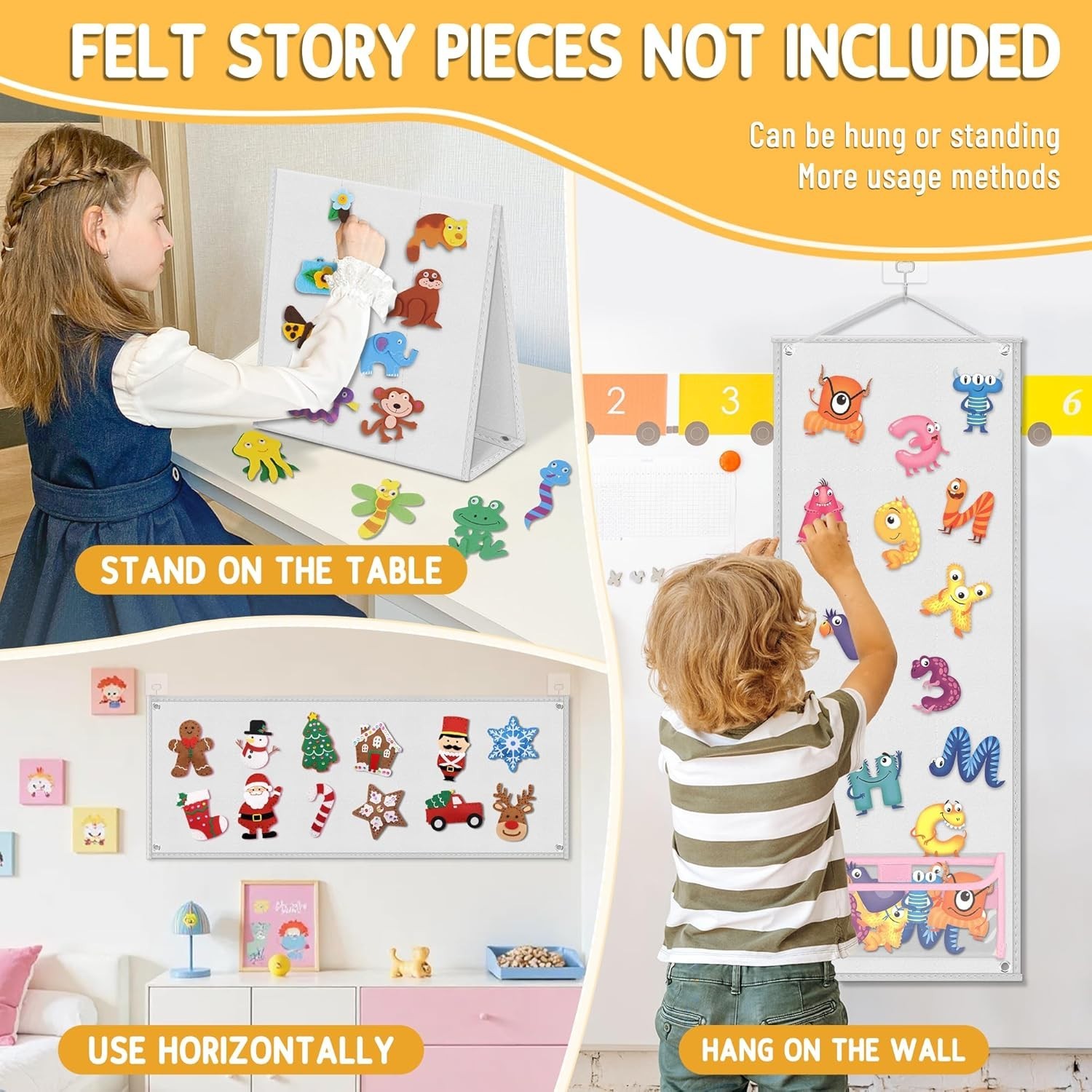 Foldable Felt Board – Double-Sided Flannel Story Board for Preschool Learning, I