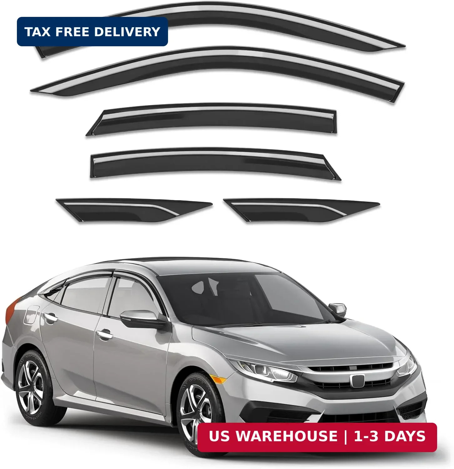 6pcs Out-Channel Window Rain Guards Fit for Honda Civic Sedan 2016-2021, Extra D