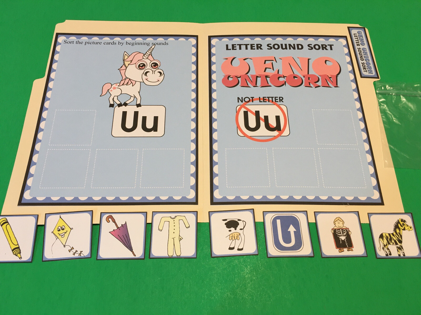Ueno Unicorn – Letter Uu – DIY File Folder game – Printed / Uncut