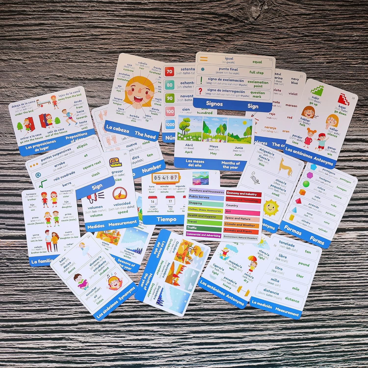 Spanish Vocabulary Cards for Kids & Adults Beginners – 276 Bilingual Study Cards