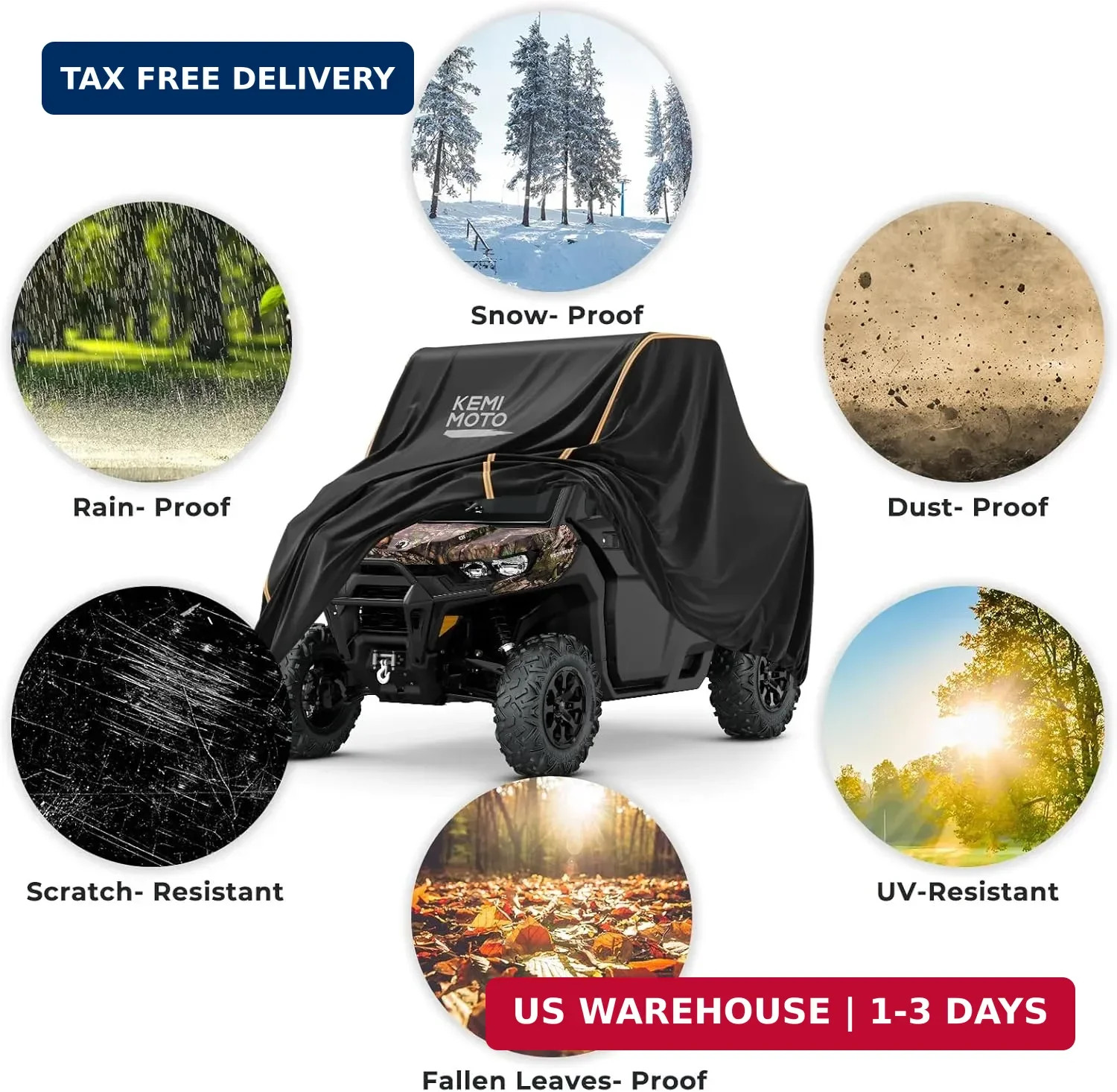 Kemimoto UTV Cover, All-Weather Protection UTV Cover Two Seater Compatible with