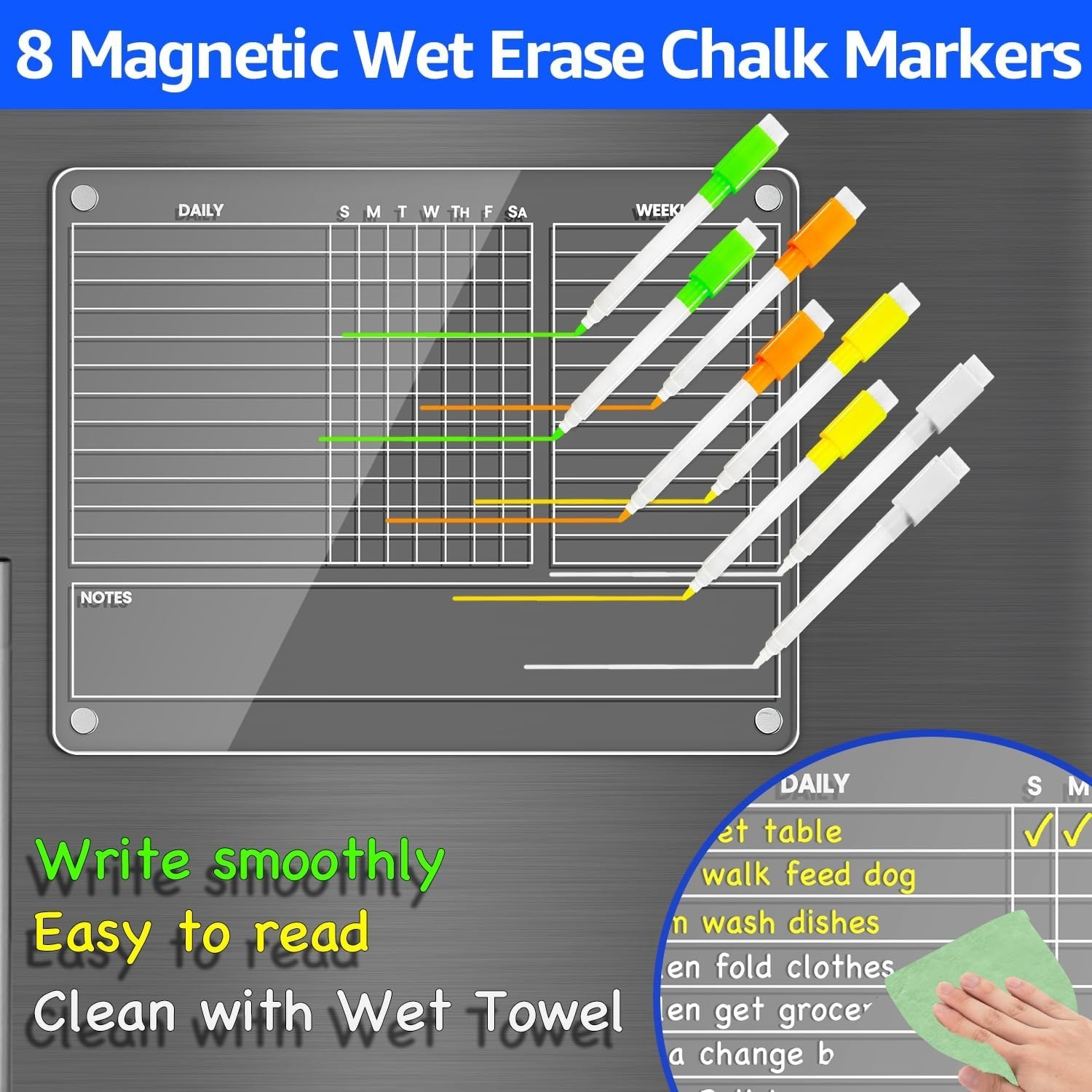 Family-Friendly 12’x9.5′ Magnetic Chore Board with Vibrant Markers & Towel