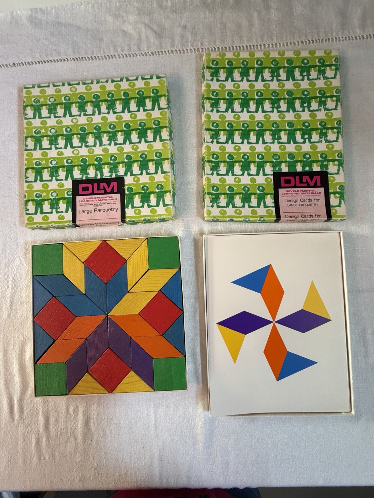 1960s–70s DLM Large Parquetry W113 + P114 Design Cards Set Montessori Vintage