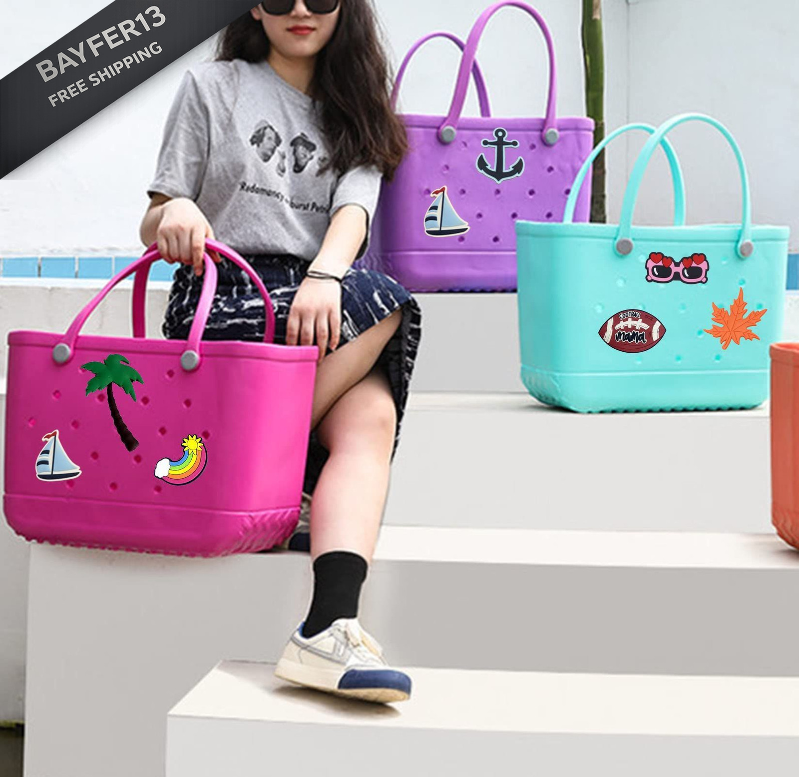 Lckaey Oversized rubber beach bag Accessories PVC Small decoration, Figure 18