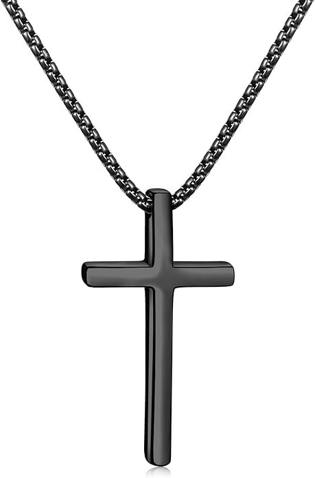 Cross Necklace for Men, Silver/Gold/Black Mens Cross Necklaces with 2.5mm
