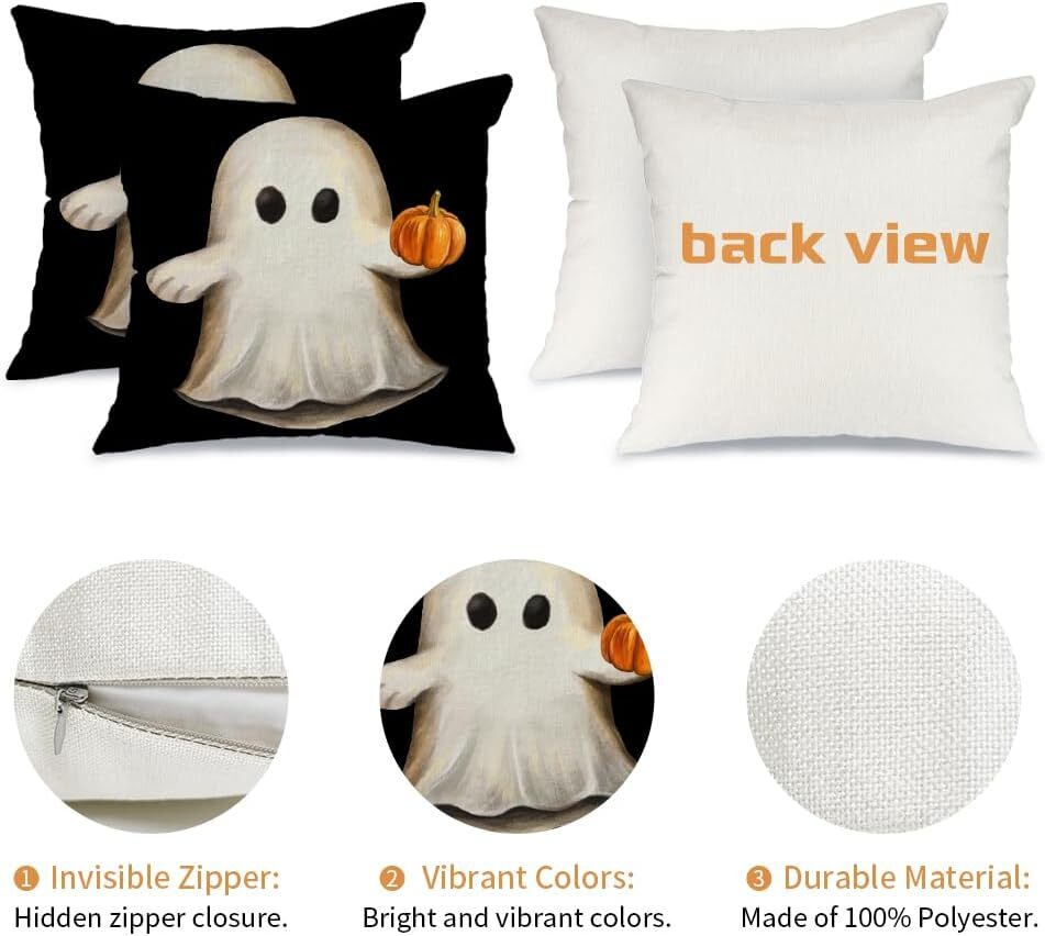 AACORS Halloween Pillow Covers 18X18 Set of 2,Ghost Pumpkin Decoration Holiday