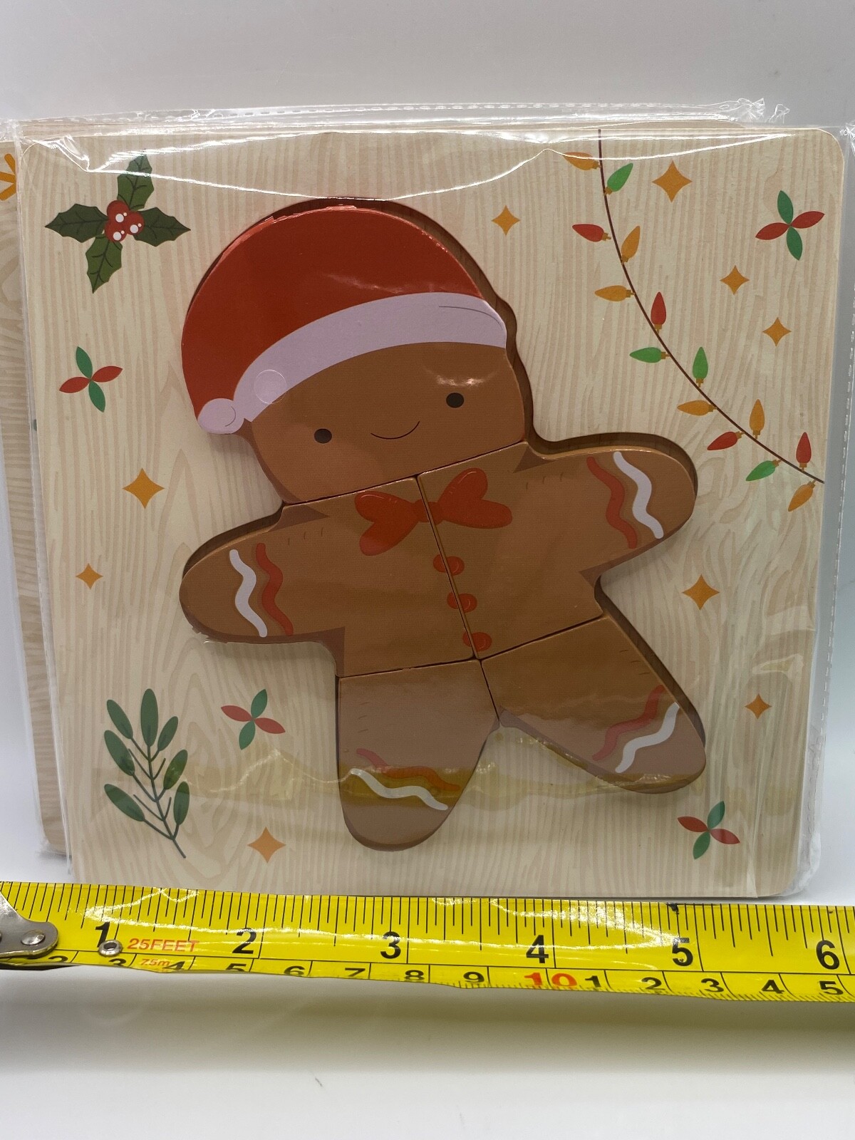 Pinkiwine 4 pk Christmas Holiday Preschool Wooden Puzzles Stocking Bells