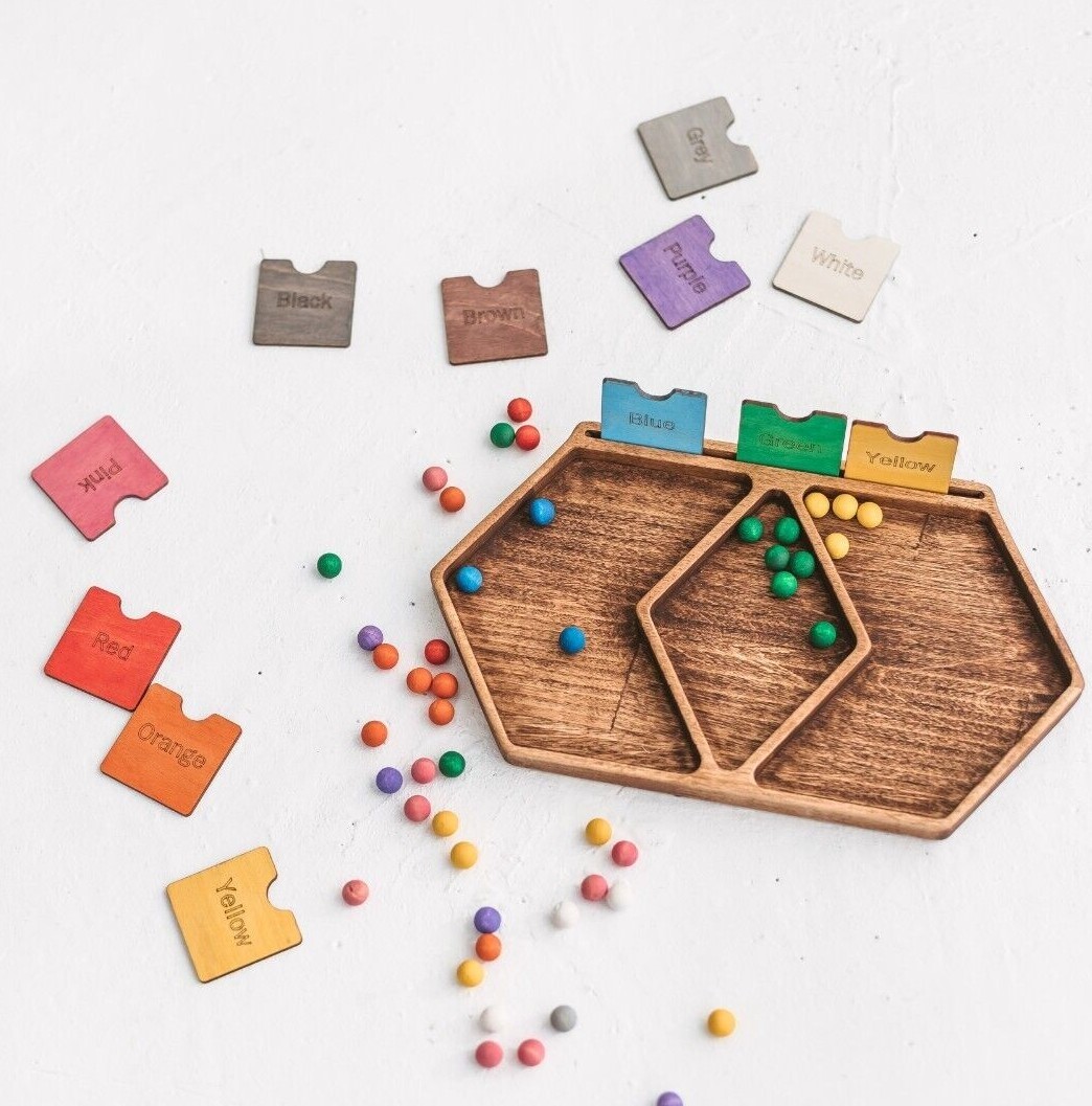 Color learning sorting toy, toddler educational toys, wooden kids gifts, Waldorf