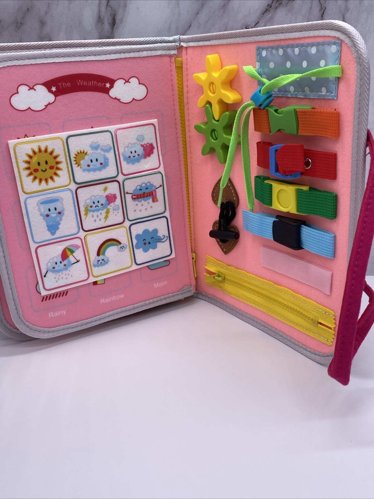 Childrens Busy Board Travel Activity Educational Learning Book Toy Pink Unicorn
