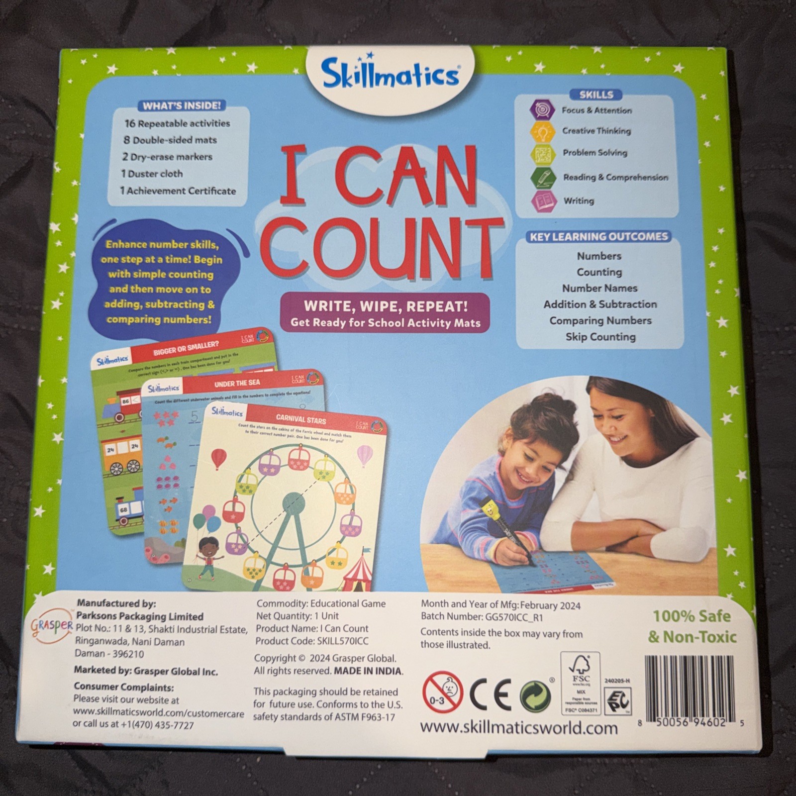 Skillmatics I Can Count Write Wipe Repeat Activity Mats Educational Game Age 3-6