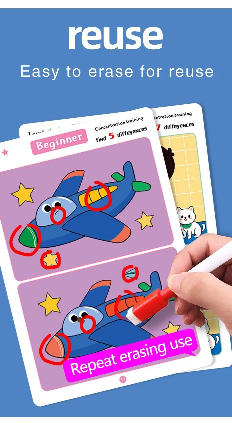 Educational Fault Finding Game Reusable Wiping Paper for Focus Attention Trainin