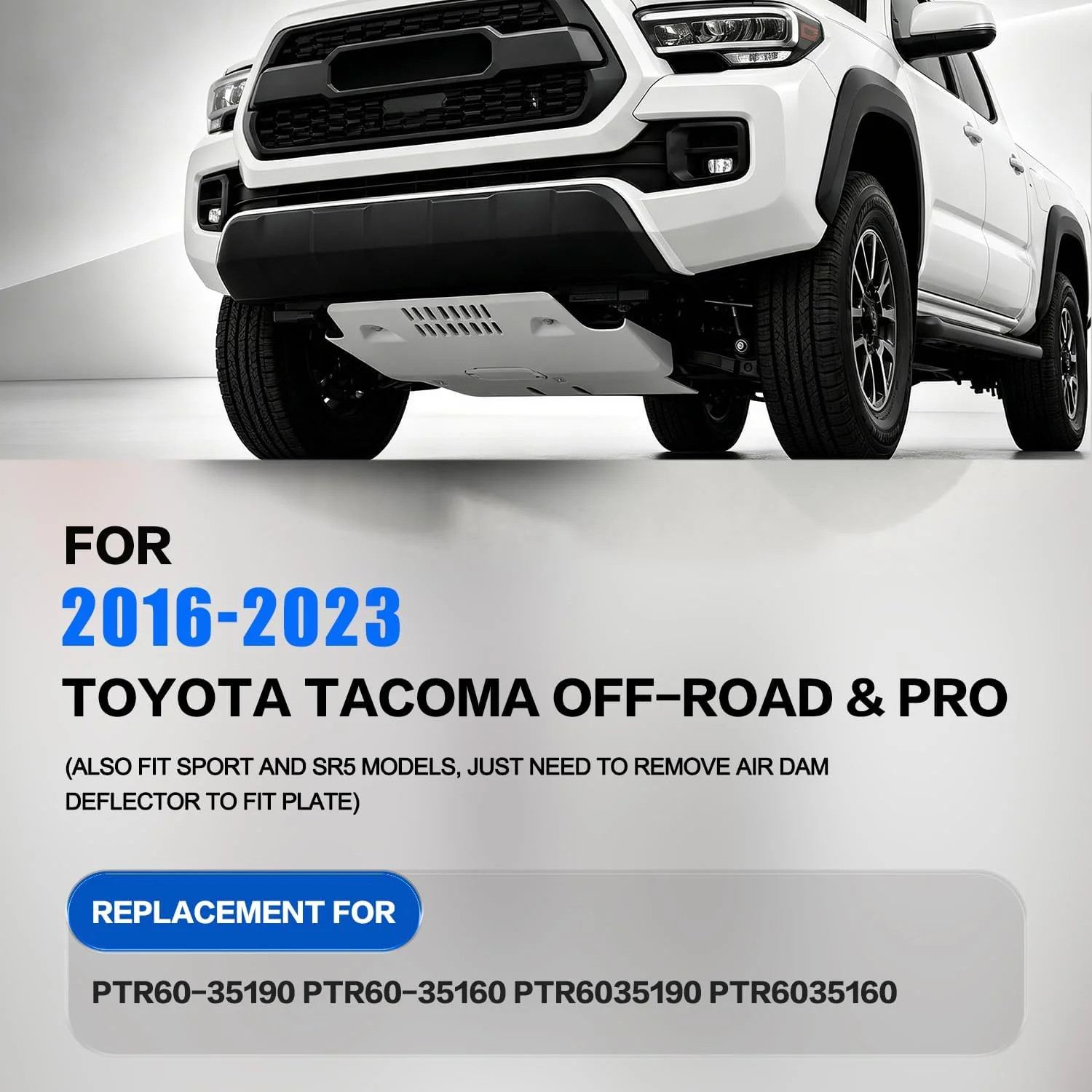 Front Skid Plate w/Sound Insulation Cotton Compatible with 2016-2023 Toyota Taco