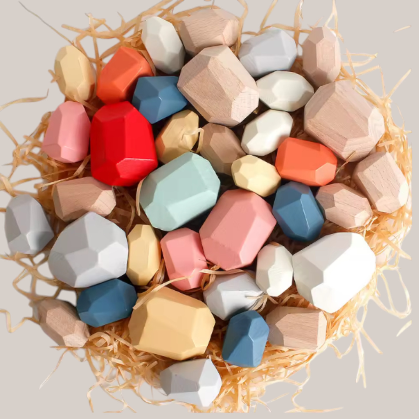 Wooden Sorting Stacking Rocks Sensory Learning Toys for Kids 21pcs B