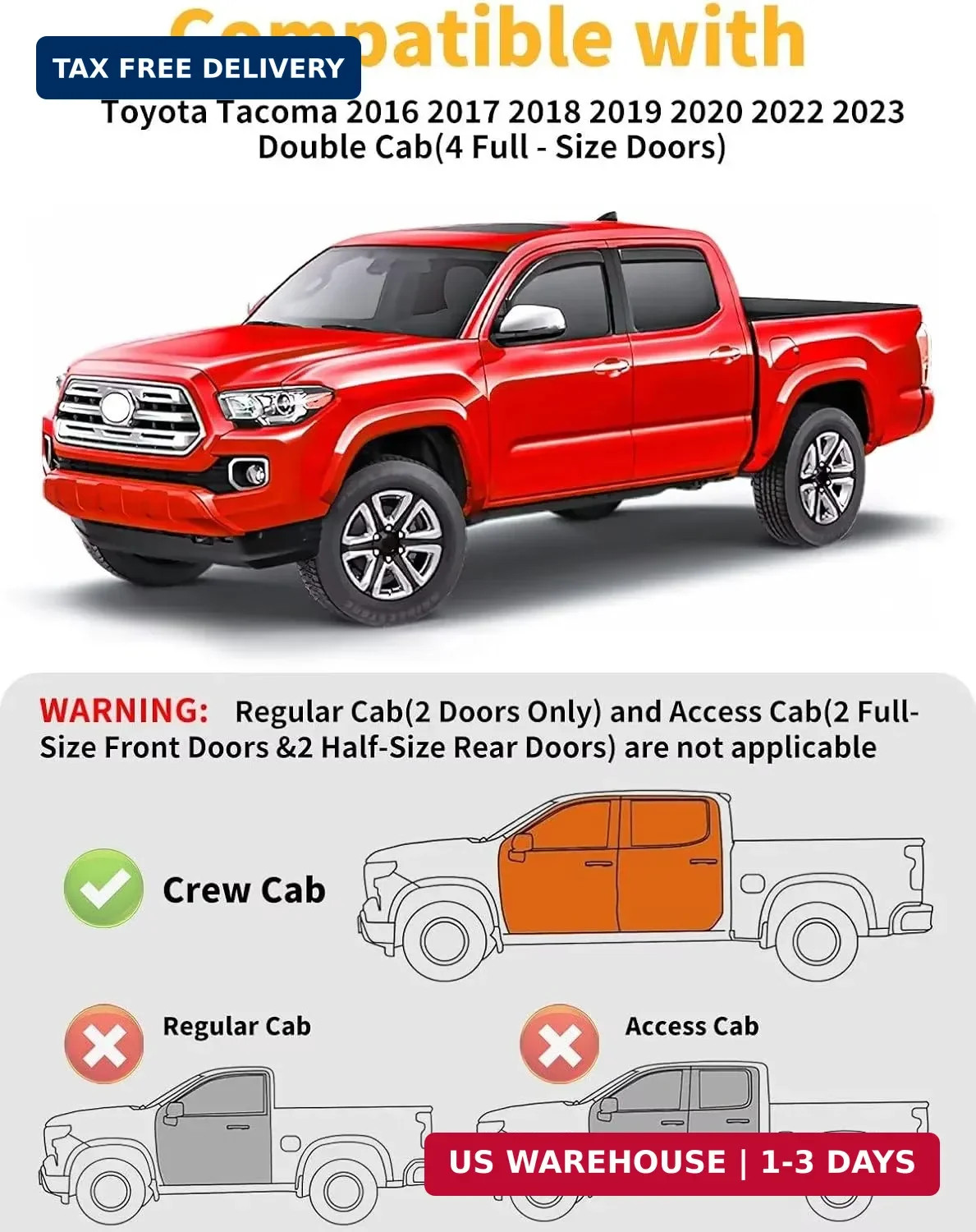 in-Channel Window Rain Guards Fit for Toyota Tacoma 2016-2023 Double Cab, Extra