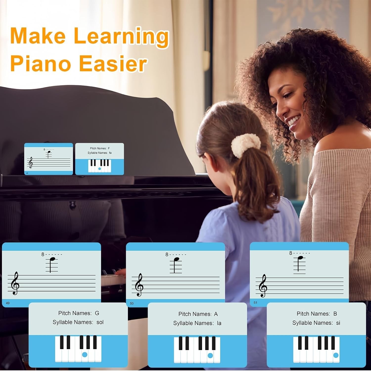 Music Flash Cards, 54 Piano Note Theory Flash Cards – Staff Notation, Pitch/S…