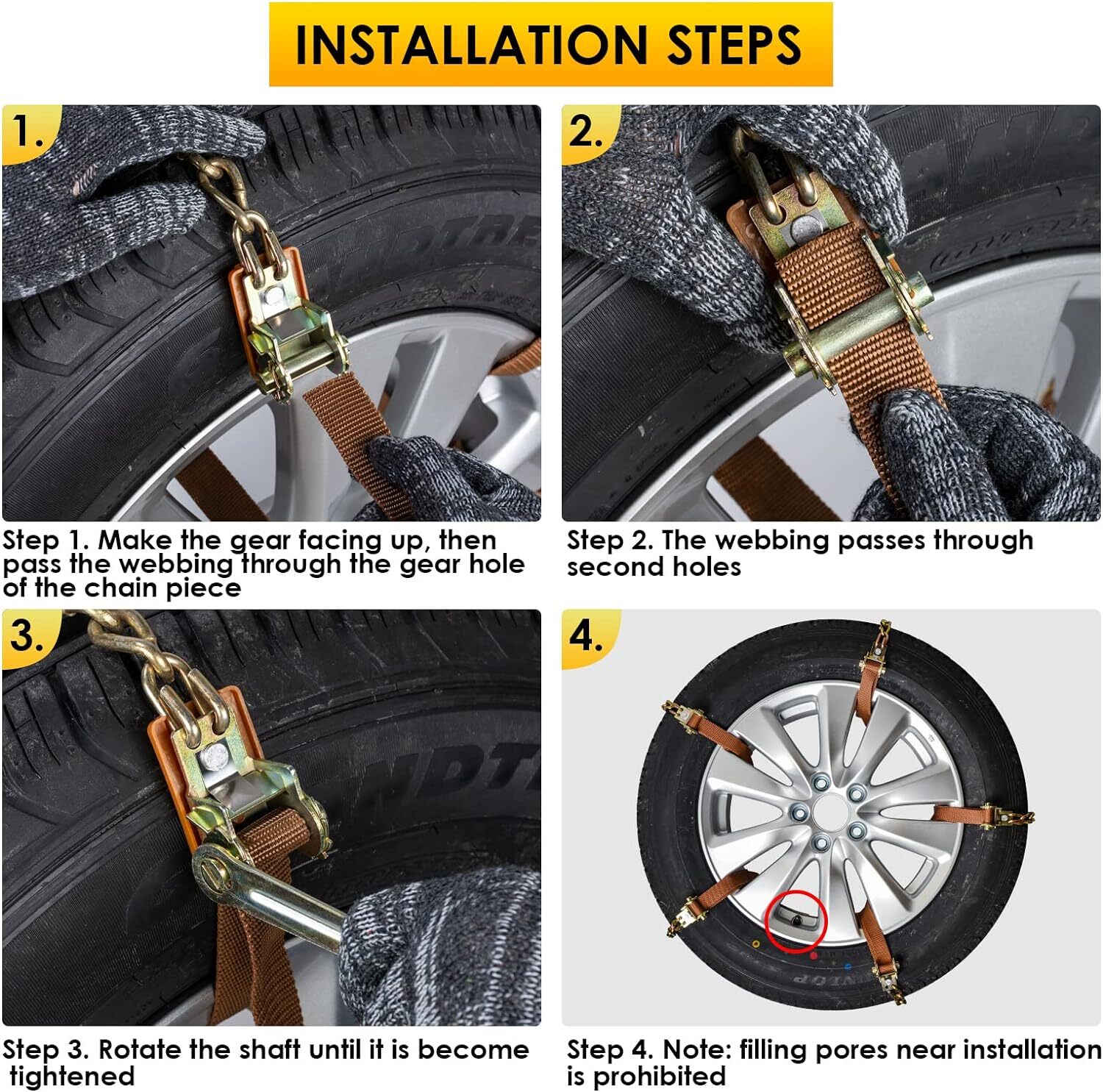 Qoosea Snow Chains Tire Chains for Car Trucks 8 Pieces Universal Thickened
