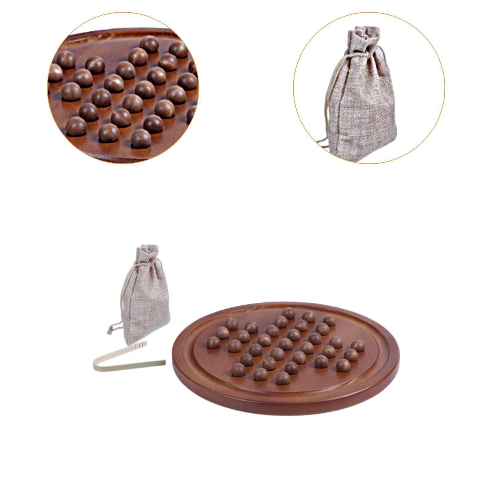 Wooden Solitaire Board Game Peg Solitaire Puzzle Toy Round Game Board for