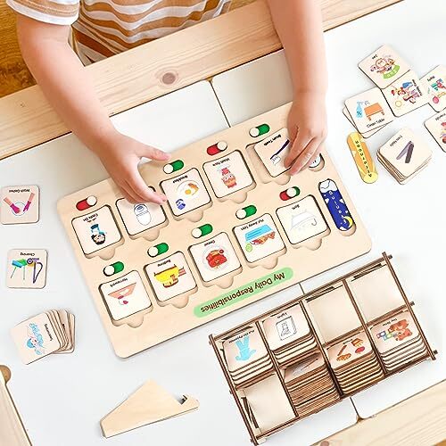 Wooden Visual Schedule for Kids Chore Chart Morning Bedtime Routine Charts fo…