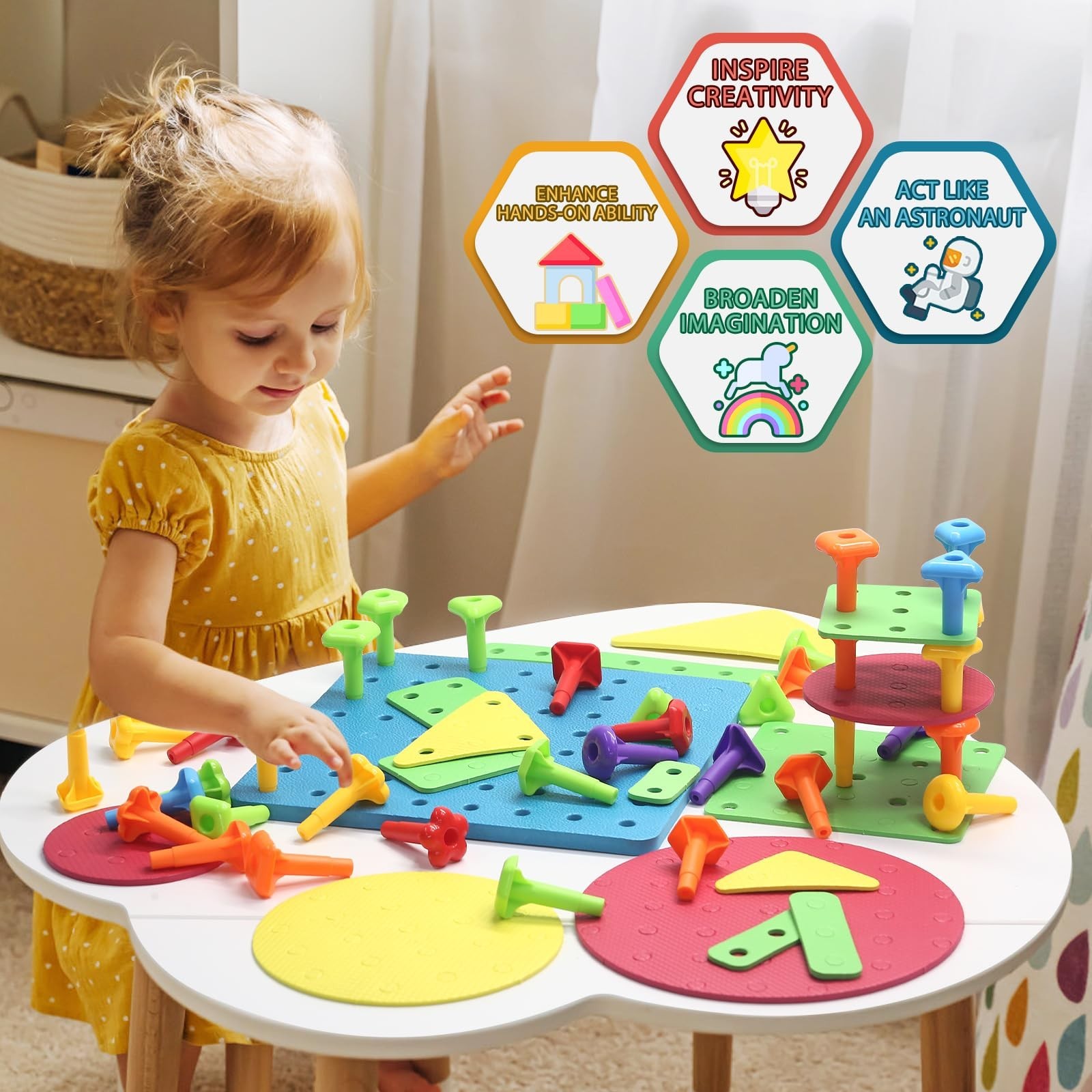 Peg Board Toy set 73Pcs DIY Building Stacking Toys for Kids 3-6 Years…