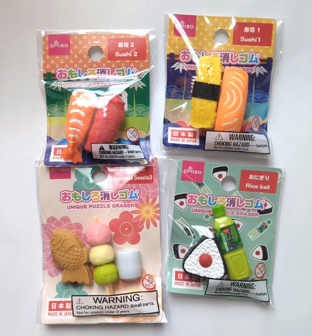 Japanese Food Puzzle Eraser Set Sushi Rice Ball Sweets Tea – Made in Japan Daiso