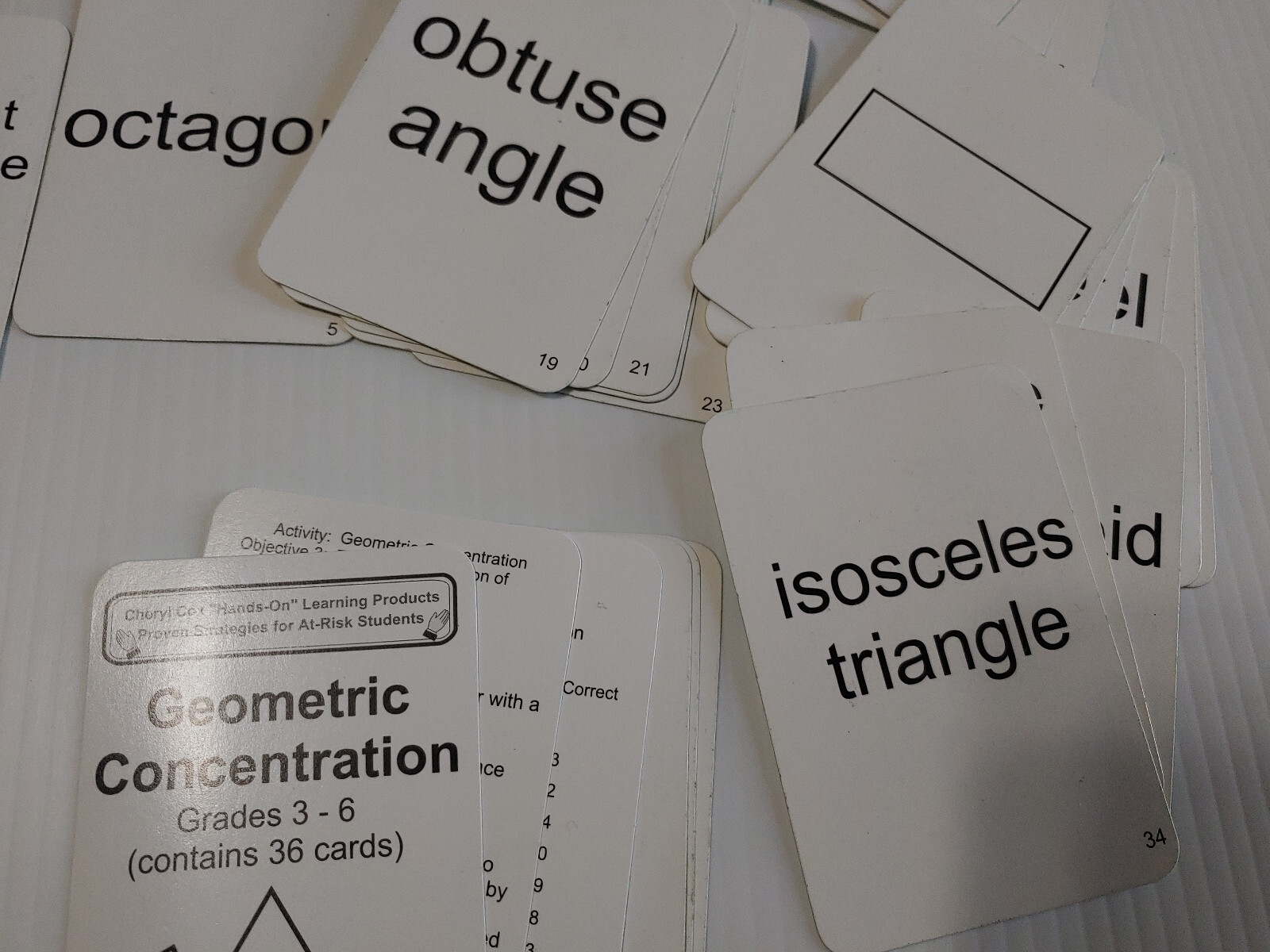hands on Learning Geometric Concentration Cards grade 3-6 for at risk students