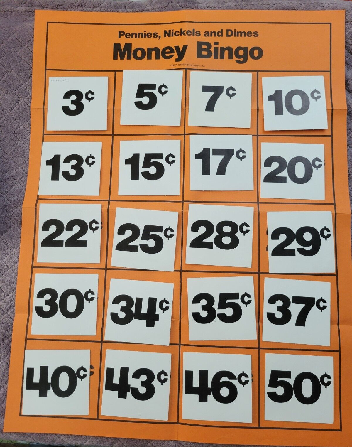 Vintage Trend Pennies, Nickels, & Dimes Money Bingo W/ Laminated Cards 1977